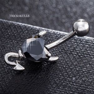 Navel Belly Button Ring Black Rhinestone Devil Horns & Tail Heart Body Jewelry